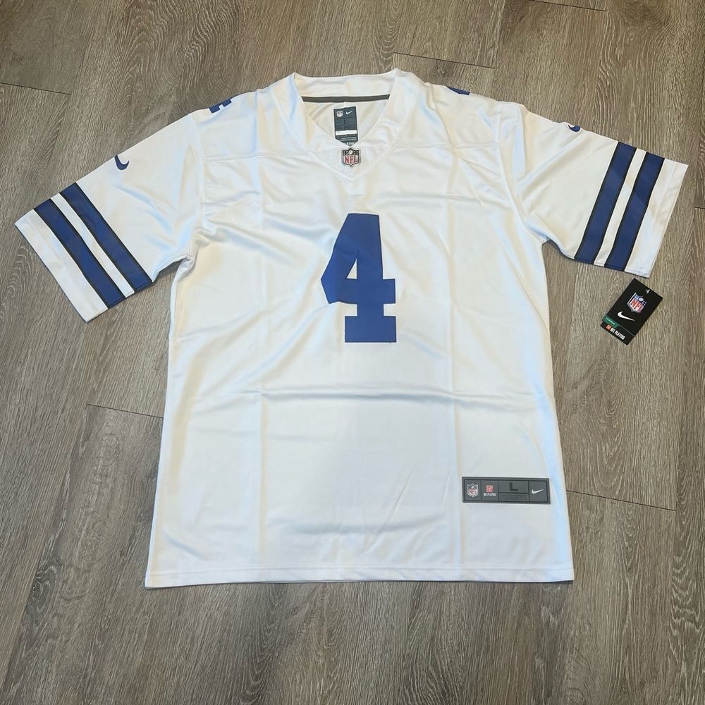 Men’s NFL Dallas Cowboys #4 Prescott Football Jersey – White and Blue